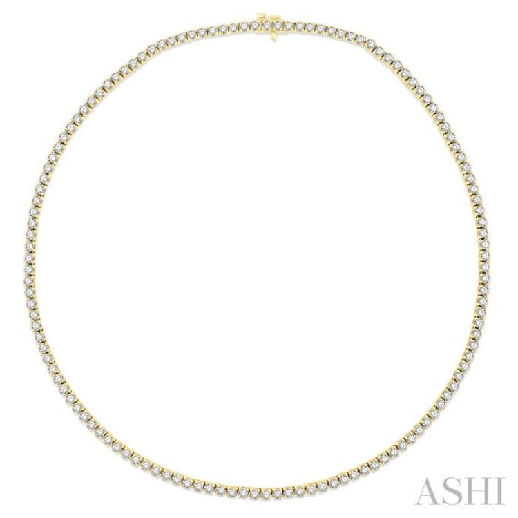 10 Ctw Round Cut Diamond Tennis Necklace in 14K Yellow Gold 10 Ctw Round Cut Diamond Tennis Necklace in 14K Yellow Gold