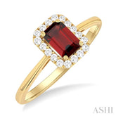 6x4 MM Octagonal Shape Garnet and 1/6 Ctw Round Cut Diamond Halo Semi-Precious Ring in 14K Yellow Gold