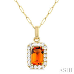 6x4 MM Octagonal Shape Citrine and 1/6 Ctw Round Cut Diamond Halo Semi-Precious Pendant with Chain in 10K Yellow Gold 6x4 MM Octagonal Shape Citrine and 1/6 Ctw Round Cut Diamond Halo Semi-Precious Pendant with Chain in 10K Yellow Gold