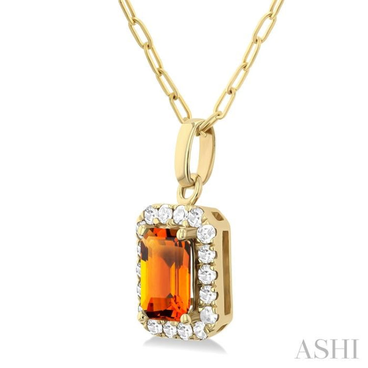 6x4 MM Octagonal Shape Citrine and 1/6 Ctw Round Cut Diamond Halo Semi-Precious Pendant with Chain in 10K Yellow Gold 6x4 MM Octagonal Shape Citrine and 1/6 Ctw Round Cut Diamond Halo Semi-Precious Pendant with Chain in 10K Yellow Gold