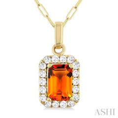 6x4 MM Octagonal Shape Citrine and 1/6 Ctw Round Cut Diamond Halo Semi-Precious Pendant with Chain in 10K Yellow Gold 6x4 MM Octagonal Shape Citrine and 1/6 Ctw Round Cut Diamond Halo Semi-Precious Pendant with Chain in 10K Yellow Gold