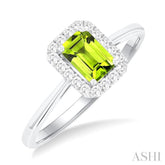 6x4 MM Octagonal Shape Peridot and 1/6 Ctw Round Cut Diamond Halo Semi-Precious Ring in 14K White Gold