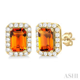 6x4 MM Octagonal Shape Citrine and 1/4 Ctw Round Cut Diamond Halo Semi-Precious Stud Earrings in 10K Yellow Gold