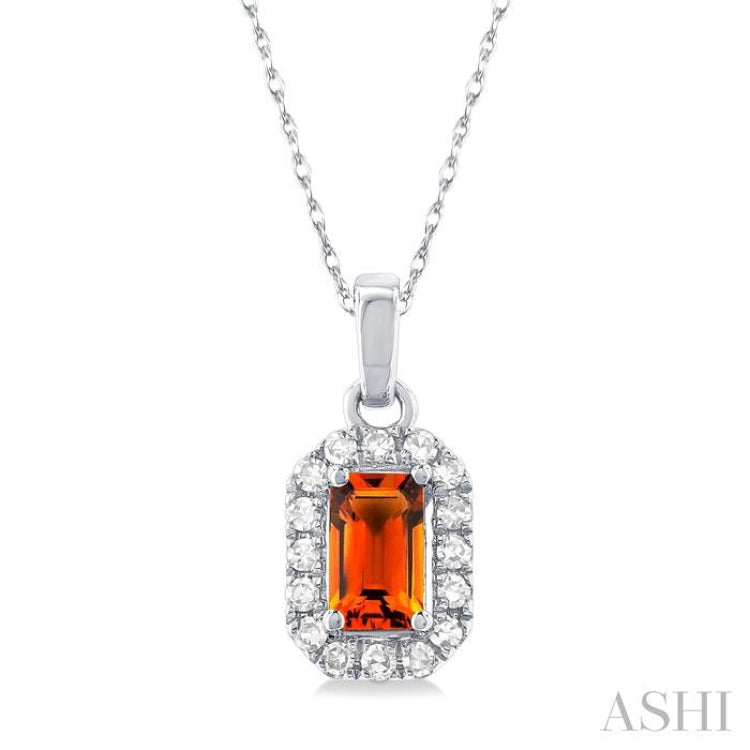 5x3 MM Octagonal Shape Citrine and 1/20 Ctw Single Cut Diamond Halo Semi-Precious Pendant with Chain in 14K White Gold 5x3 MM Octagonal Shape Citrine and 1/20 Ctw Single Cut Diamond Halo Semi-Precious Pendant with Chain in 14K White Gold