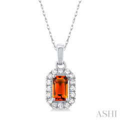 5x3 MM Octagonal Shape Citrine and 1/20 Ctw Single Cut Diamond Halo Semi-Precious Pendant with Chain in 14K White Gold 5x3 MM Octagonal Shape Citrine and 1/20 Ctw Single Cut Diamond Halo Semi-Precious Pendant with Chain in 14K White Gold