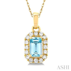 5x3 MM Octagonal Shape Aquamarine and 1/20 Ctw Single Cut Diamond Halo Semi-Precious Pendant with Chain in 14K Yellow Gold 5x3 MM Octagonal Shape Aquamarine and 1/20 Ctw Single Cut Diamond Halo Semi-Precious Pendant with Chain in 14K Yellow Gold