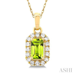 5x3 MM Octagonal Shape Peridot and 1/20 Ctw Single Cut Diamond Halo Semi-Precious Pendant with Chain in 10K Yellow Gold 5x3 MM Octagonal Shape Peridot and 1/20 Ctw Single Cut Diamond Halo Semi-Precious Pendant with Chain in 10K Yellow Gold