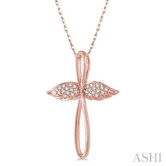 1/10 Ctw Twisted Cross Angel Wings Round Cut Diamond Pendant With Chain in 10K Rose Gold 1/10 Ctw Twisted Cross Angel Wings Round Cut Diamond Pendant With Chain in 10K Rose Gold