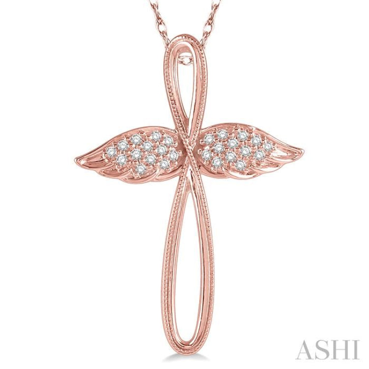 1/10 Ctw Twisted Cross Angel Wings Round Cut Diamond Pendant With Chain in 10K Rose Gold 1/10 Ctw Twisted Cross Angel Wings Round Cut Diamond Pendant With Chain in 10K Rose Gold