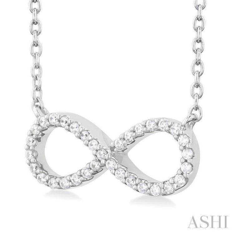 1/10 Ctw Round Cut Diamond Infinity Petite Pendant With Chain in 14K White Gold 1/10 Ctw Round Cut Diamond Infinity Petite Pendant With Chain in 14K White Gold