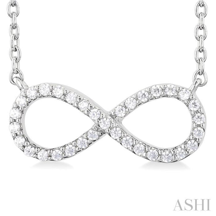 1/10 Ctw Round Cut Diamond Infinity Petite Pendant With Chain in 14K White Gold 1/10 Ctw Round Cut Diamond Infinity Petite Pendant With Chain in 14K White Gold