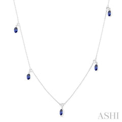 5x3 MM Oval Shape Sapphire and 1/4 Ctw Round Cut Diamonds Precious Station Necklace in 14K White Gold 5x3 MM Oval Shape Sapphire and 1/4 Ctw Round Cut Diamonds Precious Station Necklace in 14K White Gold