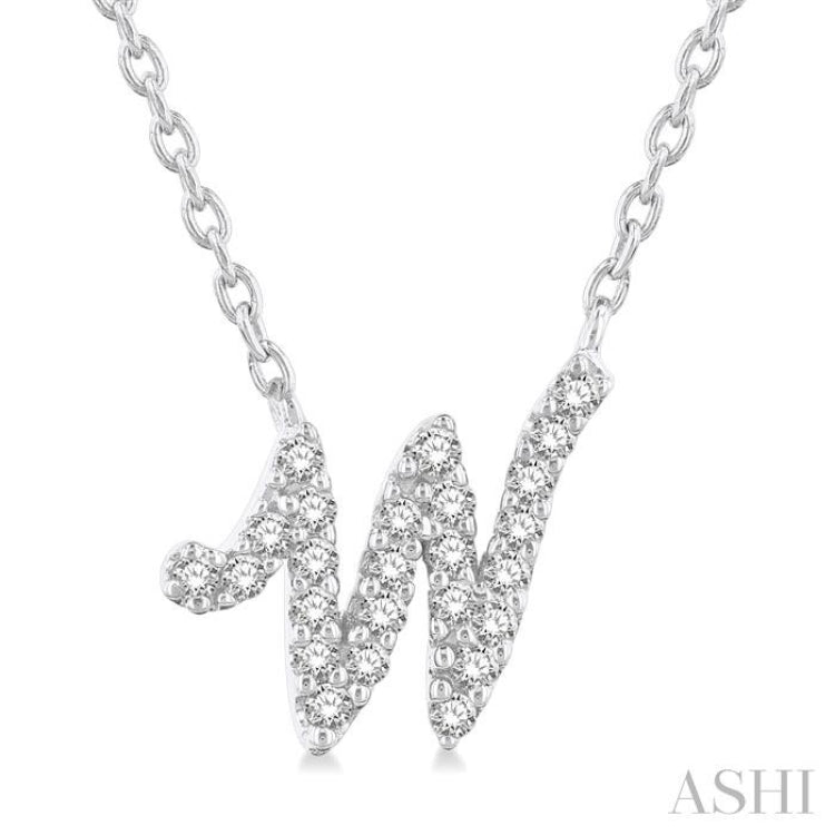 1/10 Ctw Initial 'W' Round cut Diamond Pendant With Chain in 14K White Gold 1/10 Ctw Initial 'W' Round cut Diamond Pendant With Chain in 14K White Gold