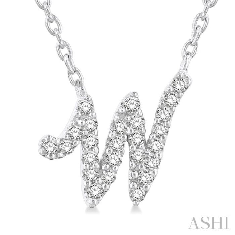 1/10 Ctw Initial 'W' Round cut Diamond Pendant With Chain in 14K White Gold 1/10 Ctw Initial 'W' Round cut Diamond Pendant With Chain in 14K White Gold