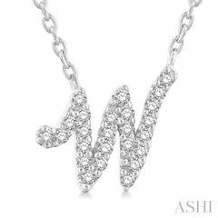 1/10 Ctw Initial 'W' Round cut Diamond Pendant With Chain in 14K White Gold 1/10 Ctw Initial 'W' Round cut Diamond Pendant With Chain in 14K White Gold
