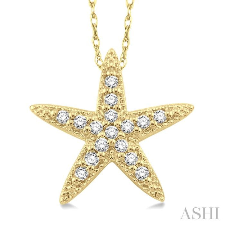 1/6 Ctw Round Cut Diamond Sea Star Pendant in 14K Yellow Gold with Chain 1/6 Ctw Round Cut Diamond Sea Star Pendant in 14K Yellow Gold with Chain