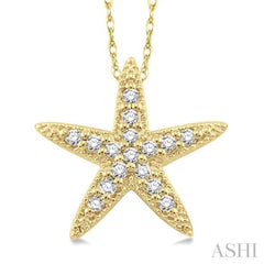 1/6 Ctw Round Cut Diamond Sea Star Pendant in 14K Yellow Gold with Chain 1/6 Ctw Round Cut Diamond Sea Star Pendant in 14K Yellow Gold with Chain