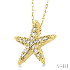 1/6 Ctw Round Cut Diamond Sea Star Pendant in 14K Yellow Gold with Chain 1/6 Ctw Round Cut Diamond Sea Star Pendant in 14K Yellow Gold with Chain
