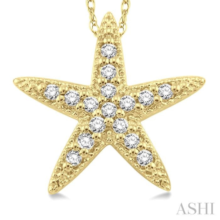 1/6 Ctw Round Cut Diamond Sea Star Pendant in 14K Yellow Gold with Chain 1/6 Ctw Round Cut Diamond Sea Star Pendant in 14K Yellow Gold with Chain
