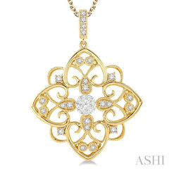 1/3 Ctw Floral Heart Lovebright Round Cut Diamond Pendant With Chain in 14K Yellow and White Gold 1/3 Ctw Floral Heart Lovebright Round Cut Diamond Pendant With Chain in 14K Yellow and White Gold