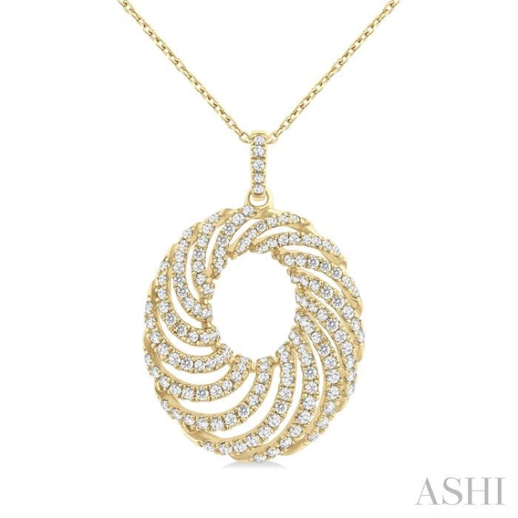 1 Ctw Open Window Swirl Circle Round Cut Diamond Fashion Pendant With Chain in 14K Yellow Gold 1 Ctw Open Window Swirl Circle Round Cut Diamond Fashion Pendant With Chain in 14K Yellow Gold