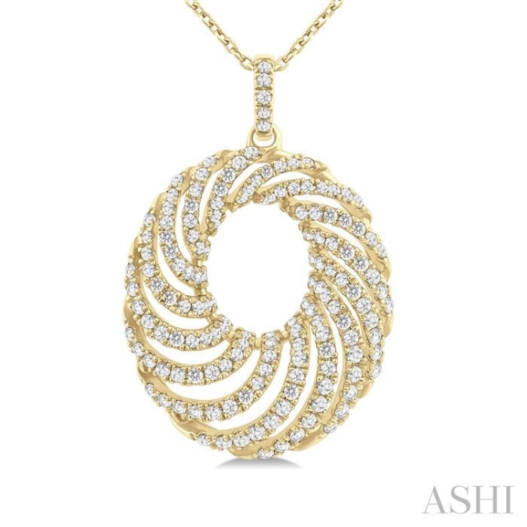 1 Ctw Open Window Swirl Circle Round Cut Diamond Fashion Pendant With Chain in 14K Yellow Gold 1 Ctw Open Window Swirl Circle Round Cut Diamond Fashion Pendant With Chain in 14K Yellow Gold