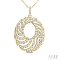 1 Ctw Open Window Swirl Circle Round Cut Diamond Fashion Pendant With Chain in 14K Yellow Gold 1 Ctw Open Window Swirl Circle Round Cut Diamond Fashion Pendant With Chain in 14K Yellow Gold