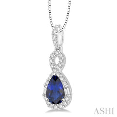 7x5 MM Pear Shape Sapphire and 1/3 Ctw Diamond Precious Pendant in 14K White Gold with Chain 7x5 MM Pear Shape Sapphire and 1/3 Ctw Diamond Precious Pendant in 14K White Gold with Chain