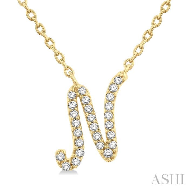 1/10 Ctw Initial 'N' Round cut Diamond Pendant With Chain in 14K Yellow Gold 1/10 Ctw Initial 'N' Round cut Diamond Pendant With Chain in 14K Yellow Gold