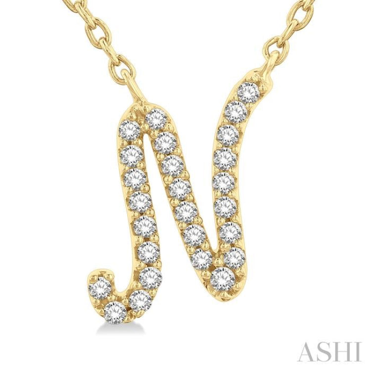 1/10 Ctw Initial 'N' Round cut Diamond Pendant With Chain in 14K Yellow Gold 1/10 Ctw Initial 'N' Round cut Diamond Pendant With Chain in 14K Yellow Gold