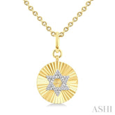 1/10 Ctw Star Of David Round Cut Diamond Fluted Circle Medallion Pendant With Chain in Yellow Gold Vermeil