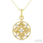 1/5 Ctw Floral Motif Open Window Circular Medallion Round Cut Diamond Fashion Pendant With Chain in 10K Yellow Gold