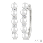 1/6 Ctw 4MM White Pearl and Round Cut Diamond Fashion Hoop Earring in 10K White Gold