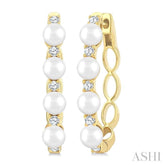 1/4 Ctw 4MM Cultured Pearl and Round Cut Diamond Fashion Hoop Earring in 14K Yellow Gold