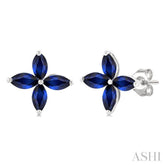 5X2.5 MM Marquise Shape Sapphire Floral Precious Earrings in 10K White Gold