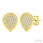 1/5 Ctw Pear Shape Rope Border Round Cut Diamond Fashion Stud Earring in 10K Yellow Gold