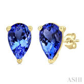 4X3 MM Pear Shape Tanzanite Precious Stud Earrings in 14K Yellow Gold