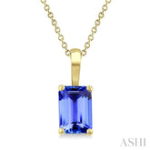 6X4 MM Octagon shape Tanzanite Precious Solitaire Pendant With Chain in 14K Yellow Gold