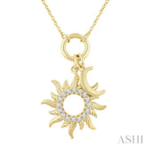 1/6 Ctw Fluted Sun and Crescent Moon Charm Round Cut Diamond Fashion Pendant With Chain in 10K Yellow Gold