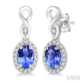 5x3 MM Oval Cut Tanzanite and 1/6 Ctw Round Cut Diamond Earrings in 14K White Gold