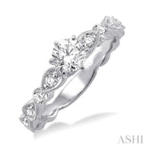 1/2 Ctw Diamond Engagement Ring with 1/4 Ct Round Cut Center Stone in 14K White Gold