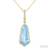 16X7 MM Shield Shape Blue Topaz and 1/5 Ctw Round Cut Diamond Semi-Precious Pendant With Chain in 10K Yellow Gold