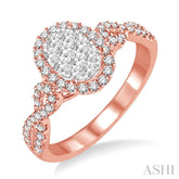 5/8 Ctw Oval Shape Round Cut Diamond Lovebright Ring in 14K Rose and White Gold
