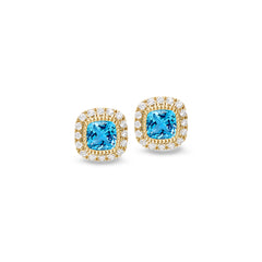 Gold finish sterling silver micropave simulated blue zircon earrings with simulated diamonds Gold finish sterling silver micropave simulated blue zircon earrings with simulated diamonds