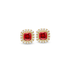 Gold finish sterling silver micropave simulated garnet earrings with simulated diamonds Gold finish sterling silver micropave simulated garnet earrings with simulated diamonds