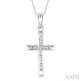 1/10 Ctw Single Cut Diamond Cross Pendant in 14K White Gold with Chain