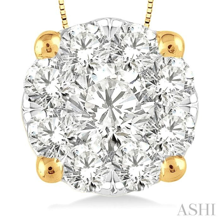 1 Ctw Lovebright Round Cut Diamond Pendant in 14K Yellow and White Gold with Chain 1 Ctw Lovebright Round Cut Diamond Pendant in 14K Yellow and White Gold with Chain