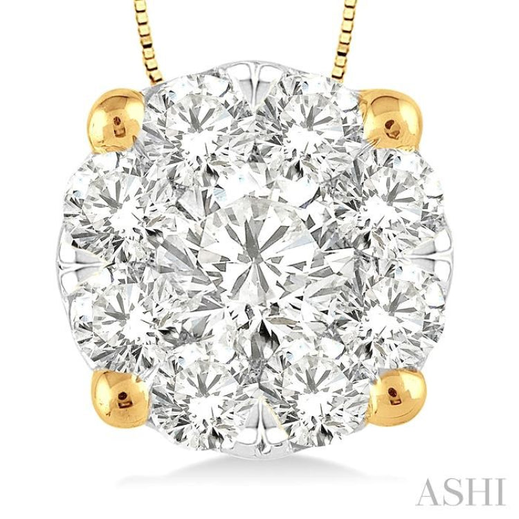 3/4 Ctw Lovebright Round Cut Diamond Pendant in 14K Yellow and White Gold with Chain 3/4 Ctw Lovebright Round Cut Diamond Pendant in 14K Yellow and White Gold with Chain