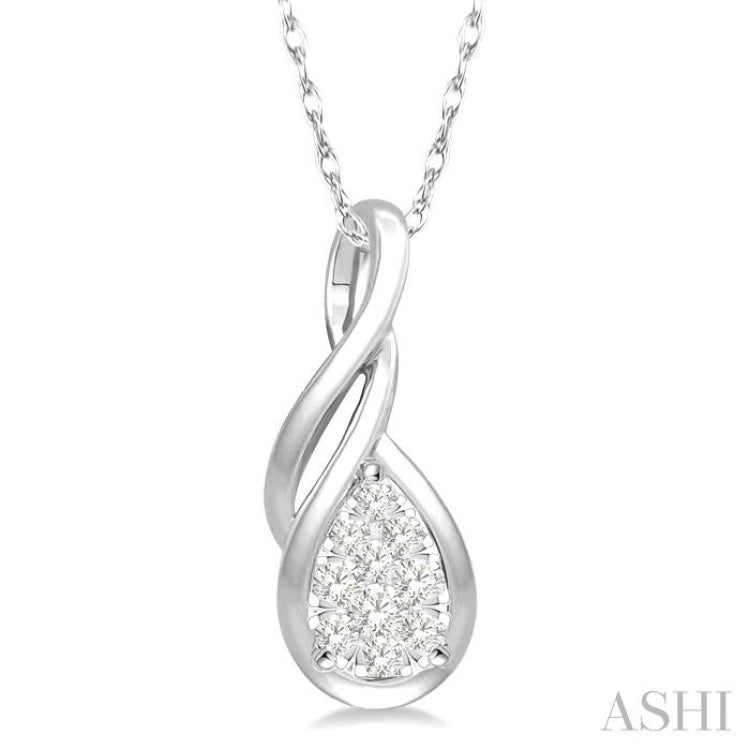1/8 Ctw Pear Shape Lovebright Entwined Wire Round Cut Diamond Pendant With Link Chain in 14K White Gold 1/8 Ctw Pear Shape Lovebright Entwined Wire Round Cut Diamond Pendant With Link Chain in 14K White Gold