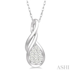 1/8 Ctw Pear Shape Lovebright Entwined Wire Round Cut Diamond Pendant With Link Chain in 14K White Gold 1/8 Ctw Pear Shape Lovebright Entwined Wire Round Cut Diamond Pendant With Link Chain in 14K White Gold